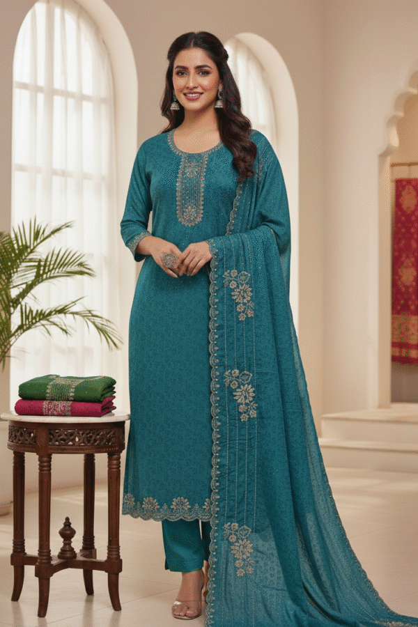 Pure Simer Silk Embroidered Suit (Heavy Jarkhan Work)